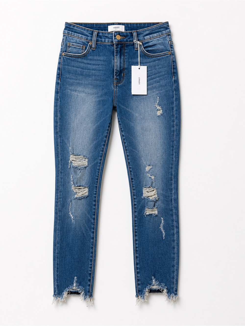 VERVET Blue Distressed Skinny Jeans Raw Hem VT658 NWT Size [26/29]